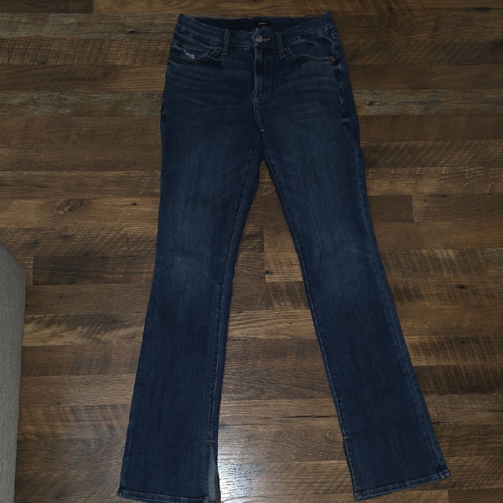 Express Dark Blue Women's Straight Leg Jeans Skyscraper Mid Rise